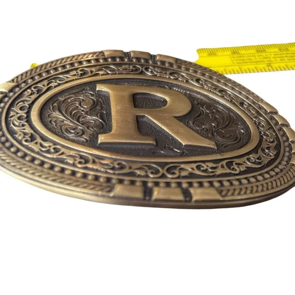 New Montana Silversmiths Brass Initial R Letter Belt Buckle In Box Western Men’s
